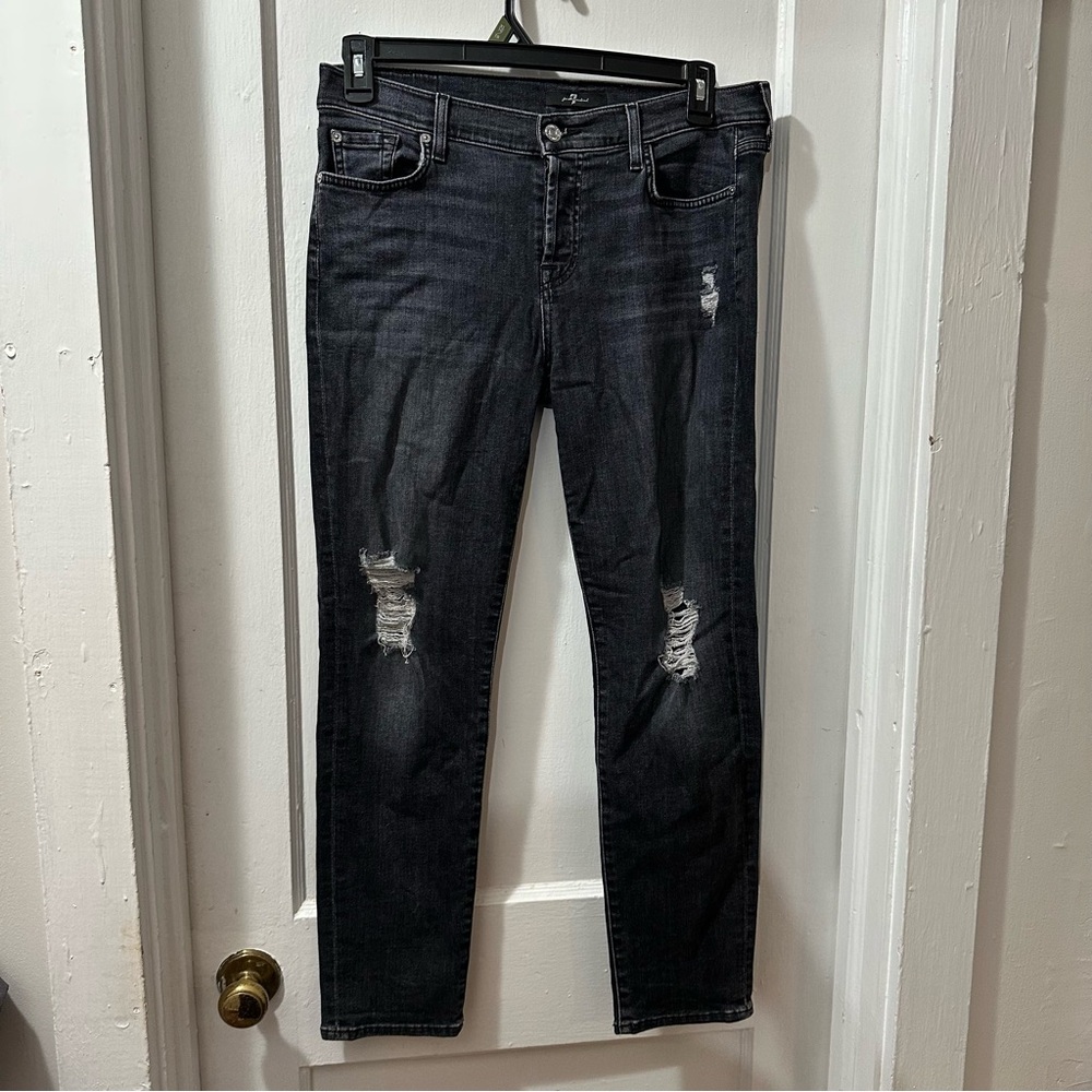 7 for All Mankind‎ Stylish Distressed Black Jeans in 28
